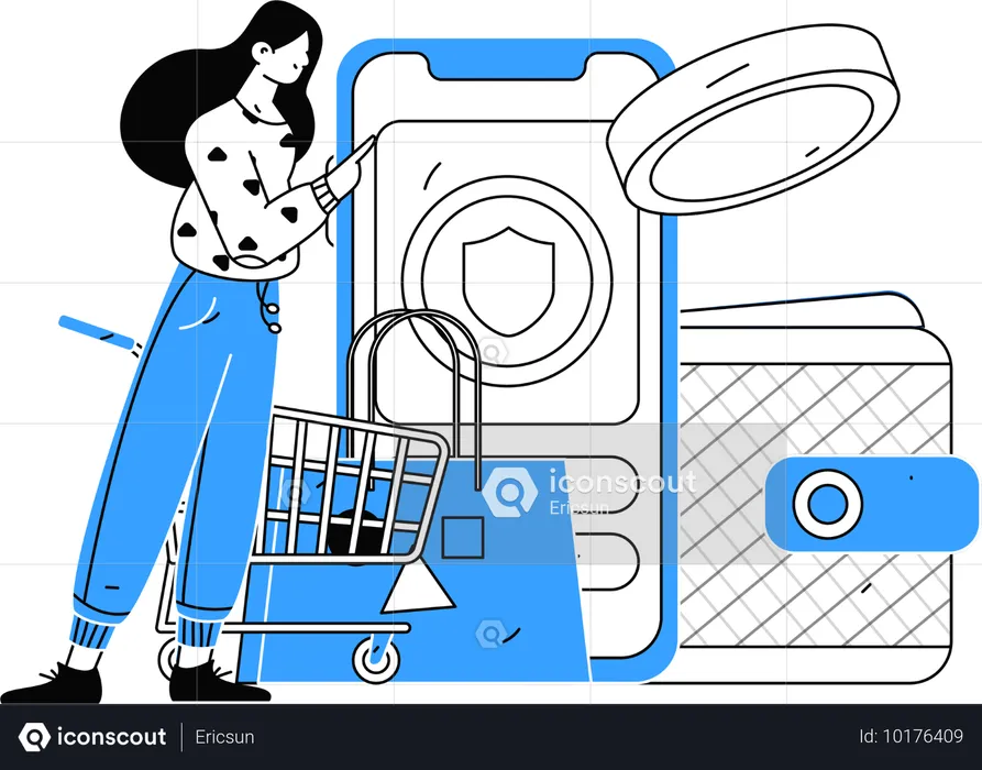 Femme effectuant des achats en ligne sécurisés  Illustration