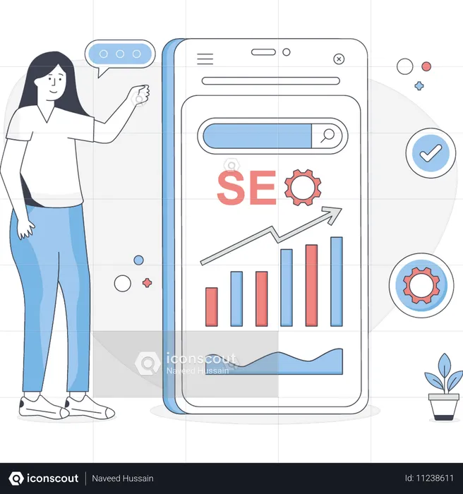 Femme effectuant du développement SEO  Illustration