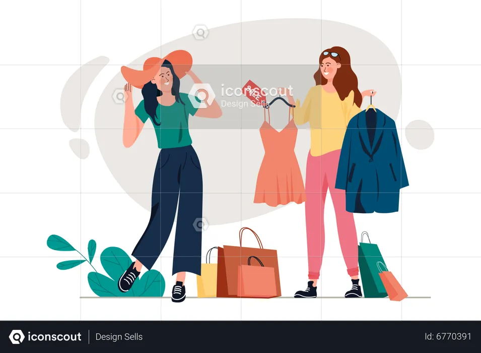 Femme faisant du shopping pendant la vente  Illustration