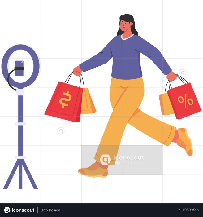 Femme faisant du shopping Vidéo en direct  Illustration