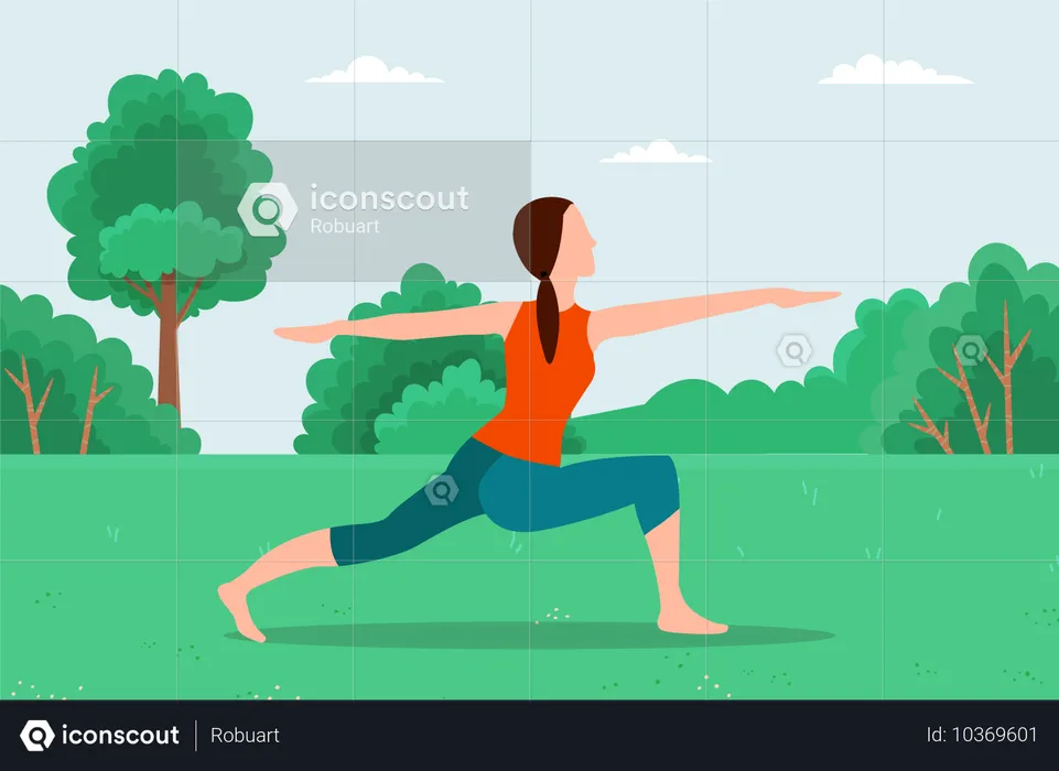 Femme faisant du yoga dans un parc  Illustration