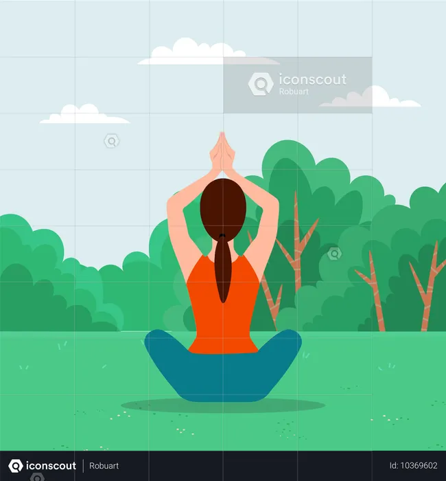 Femme faisant du yoga dans un parc de la ville  Illustration