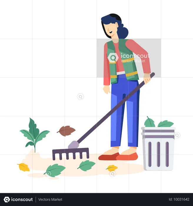 Femme faisant le nettoyage extérieur  Illustration