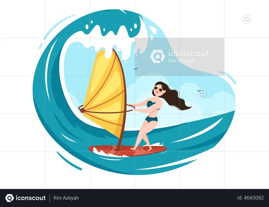 Femme faisant de la planche à voile  Illustration