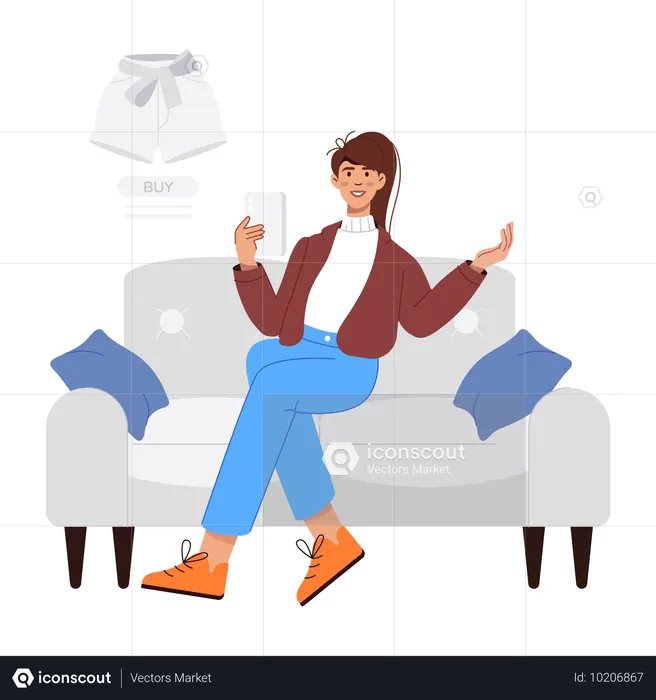 Femme effectuant un achat en ligne  Illustration