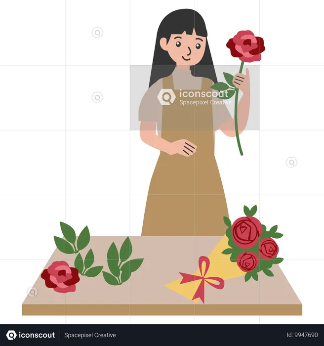 Femme faisant un bouquet de fleurs  Illustration