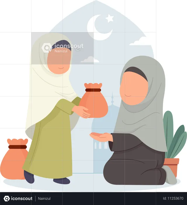 Une femme fait un don pour la zakat  Illustration