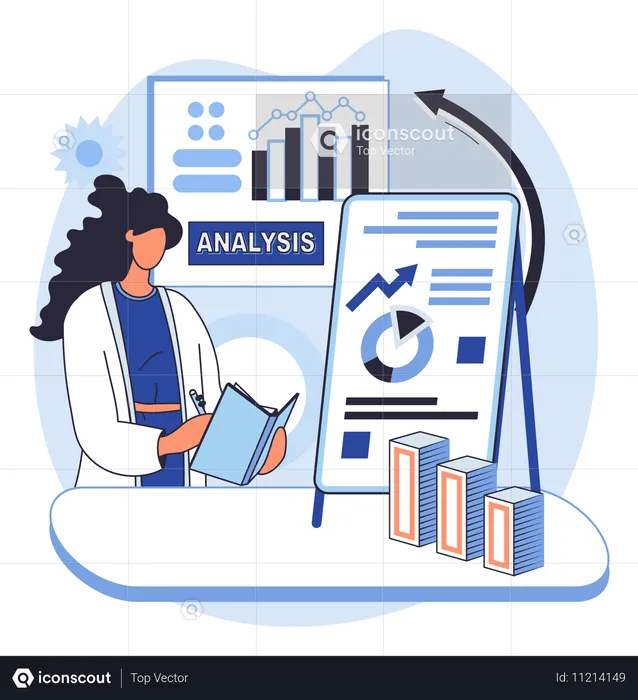 Femme faisant une analyse de marché  Illustration