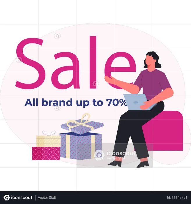 Femme faisant une promotion de vente de marque  Illustration