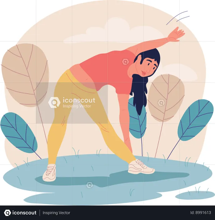 La femme fait du yoga dans le jardin  Illustration