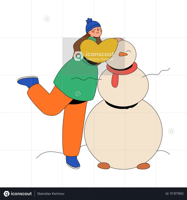 Une femme a fait un beau bonhomme de neige  Illustration