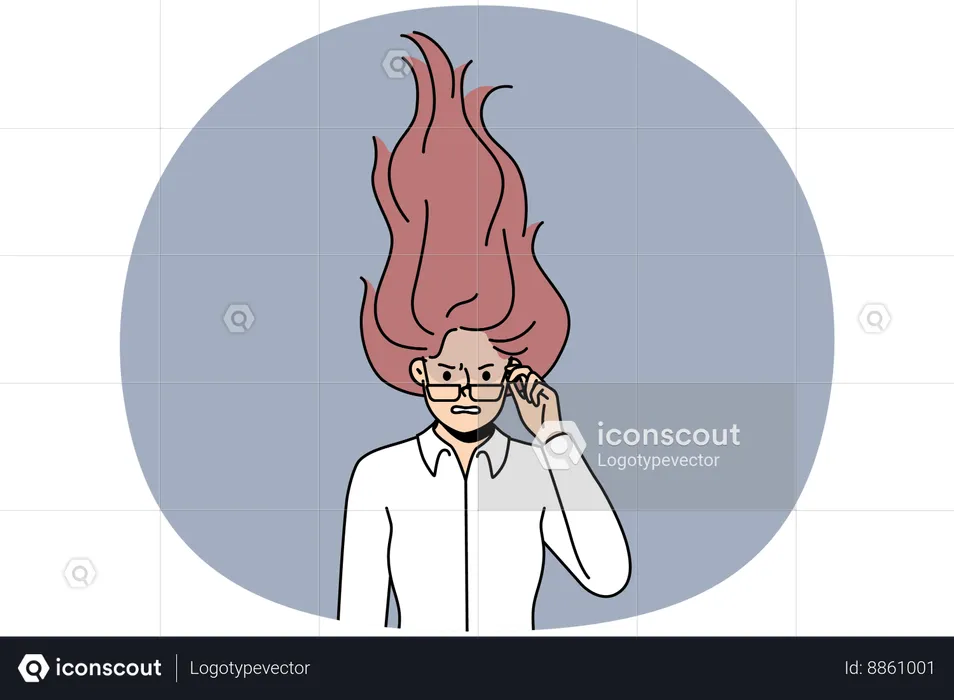 Femme furieuse aux cheveux en flammes  Illustration