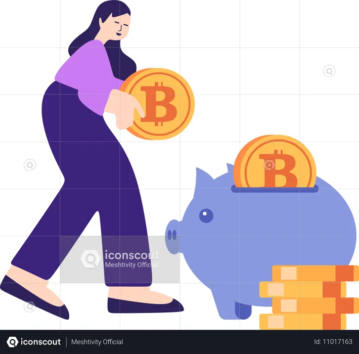 Une femme gagne une récompense en crypto-monnaie  Illustration