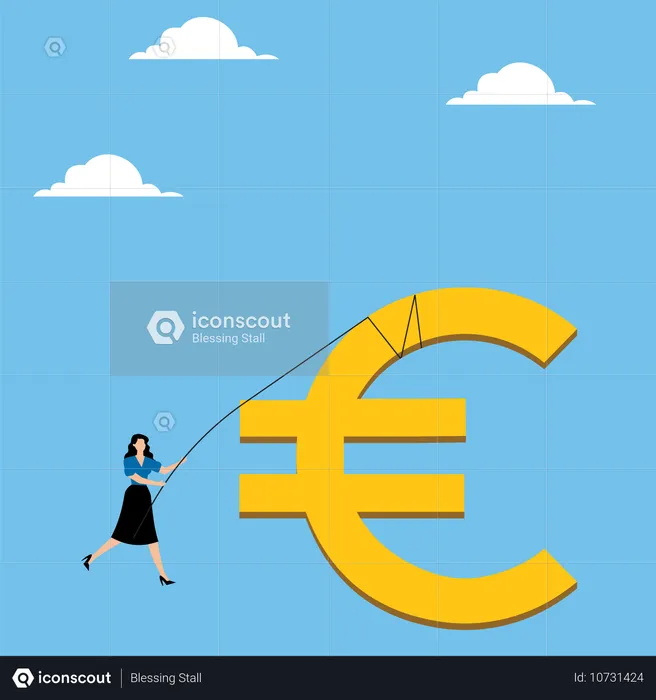 Une femme grimpe jusqu'au sommet d'un euro  Illustration