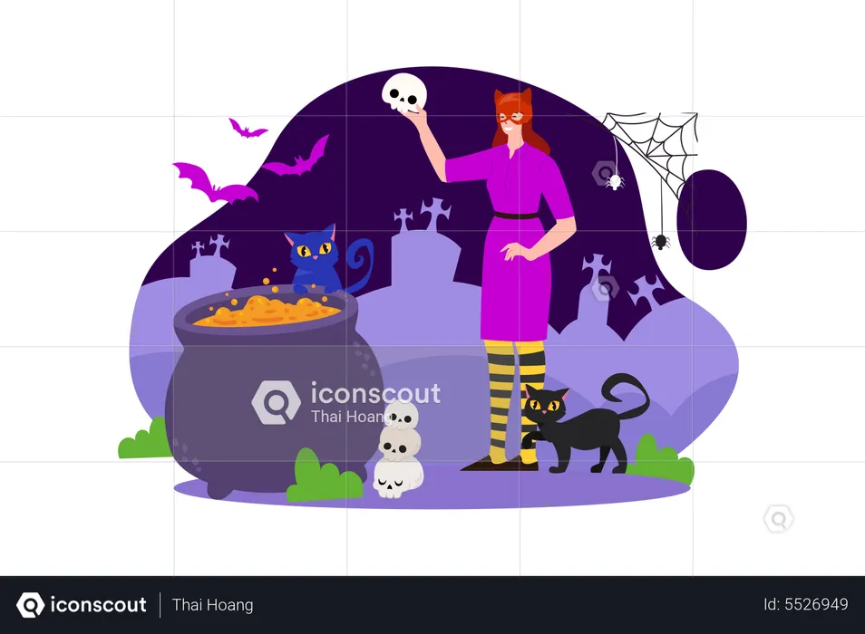 Femme habillée en sorcière d'Halloween  Illustration