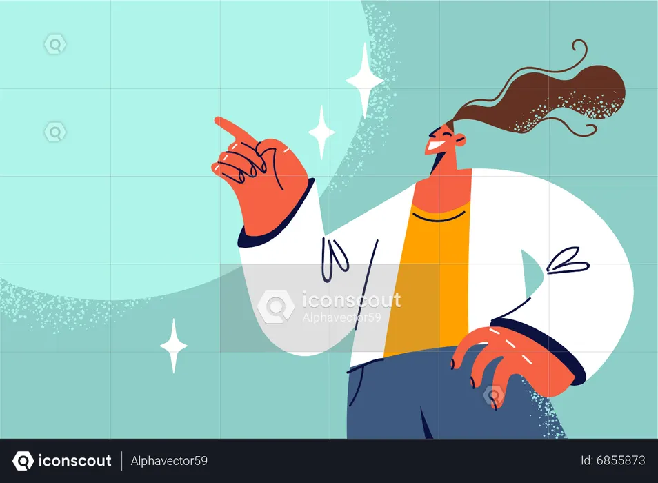 Femme heureuse pointant quelque chose  Illustration