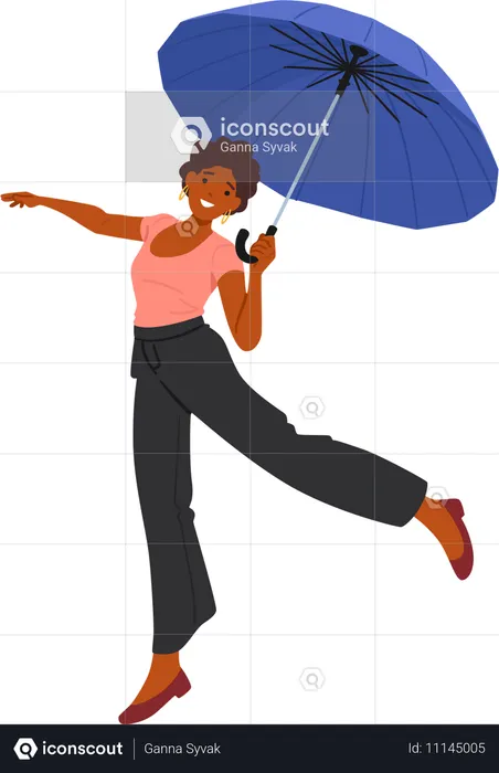 Femme heureuse tenant un parapluie  Illustration