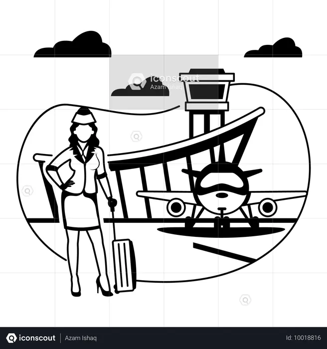 Agent de bord féminin supervisant le vol  Illustration