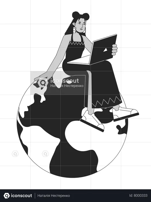 Femme indépendante travaillant dans le monde entier  Illustration
