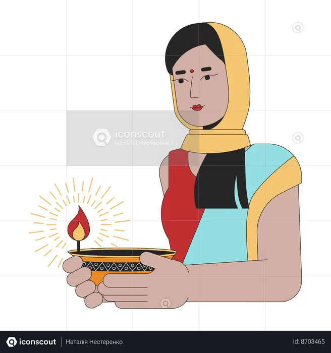 Femme indienne portant Diwali diya  Illustration