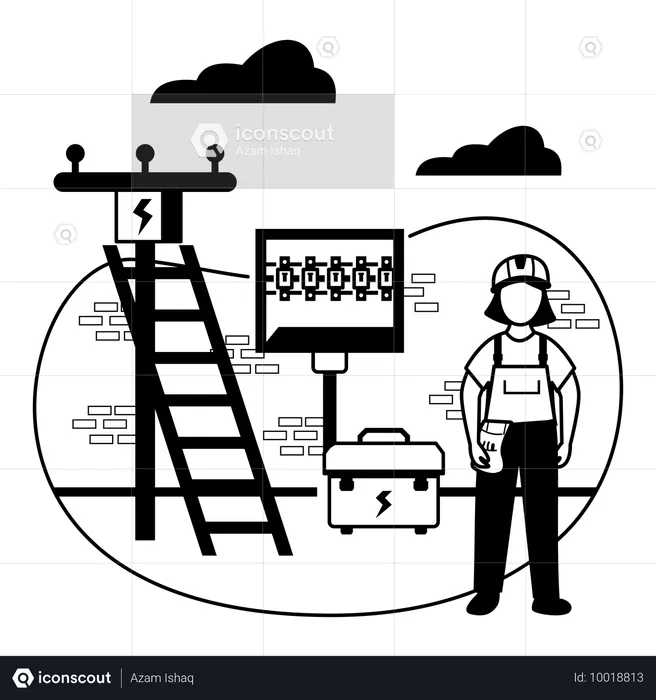 Femme ingénieur identifiant les défauts des lignes électriques  Illustration