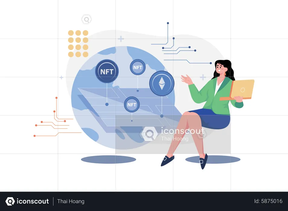 Femme investissant dans NFT  Illustration