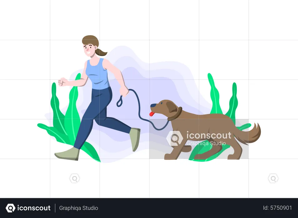 Femme faisant du jogging avec un chien  Illustration