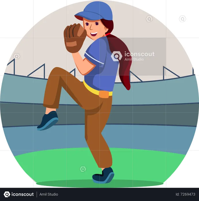 Femme jouant au baseball  Illustration