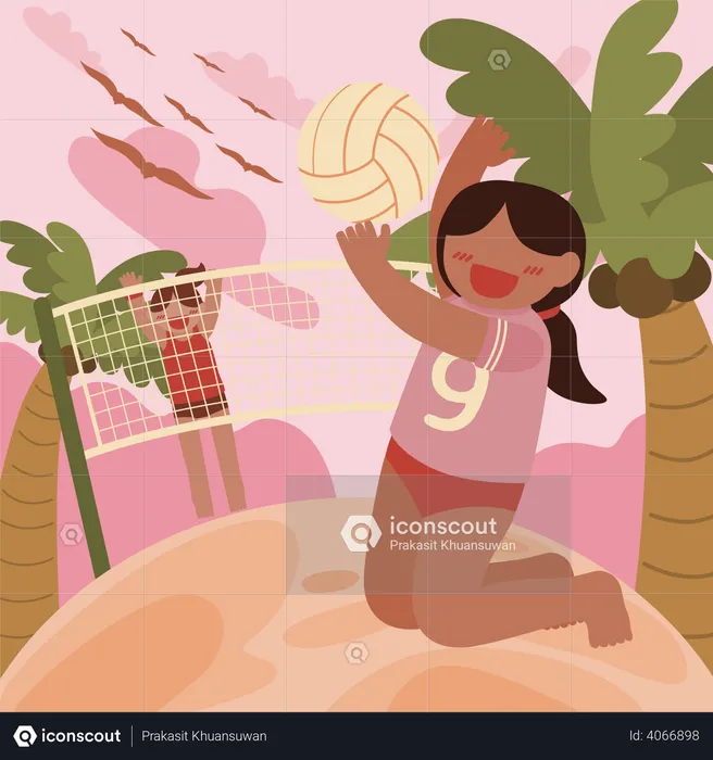 Femme jouant au volley-ball à la plage  Illustration