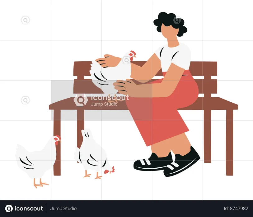 Femme jouant avec des poulets  Illustration