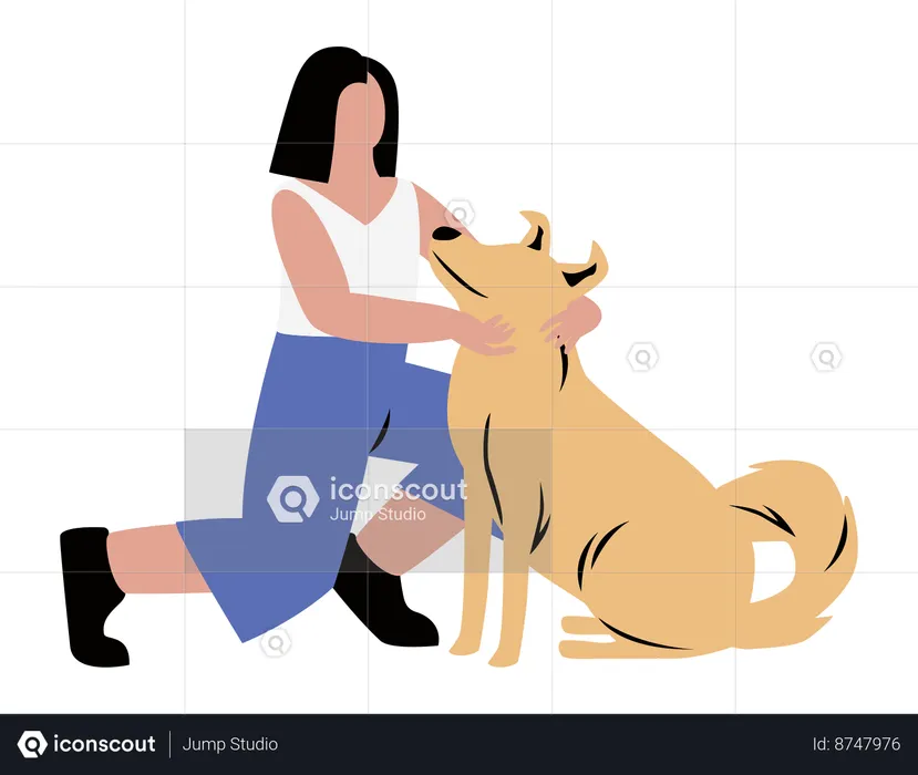 Femme jouant avec un chien  Illustration