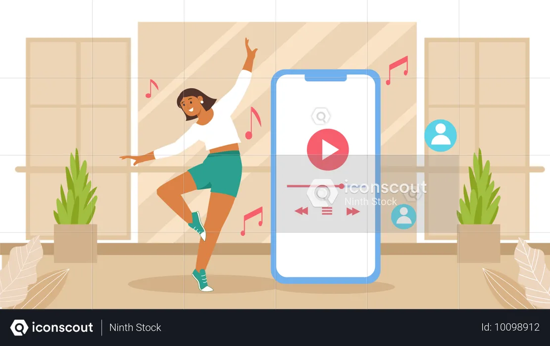 Femme jouant de la musique tout en faisant de l'exercice  Illustration