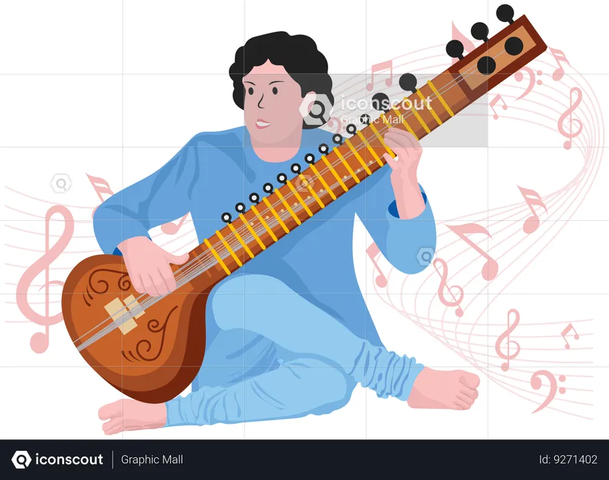 Femme jouant du sitar  Illustration