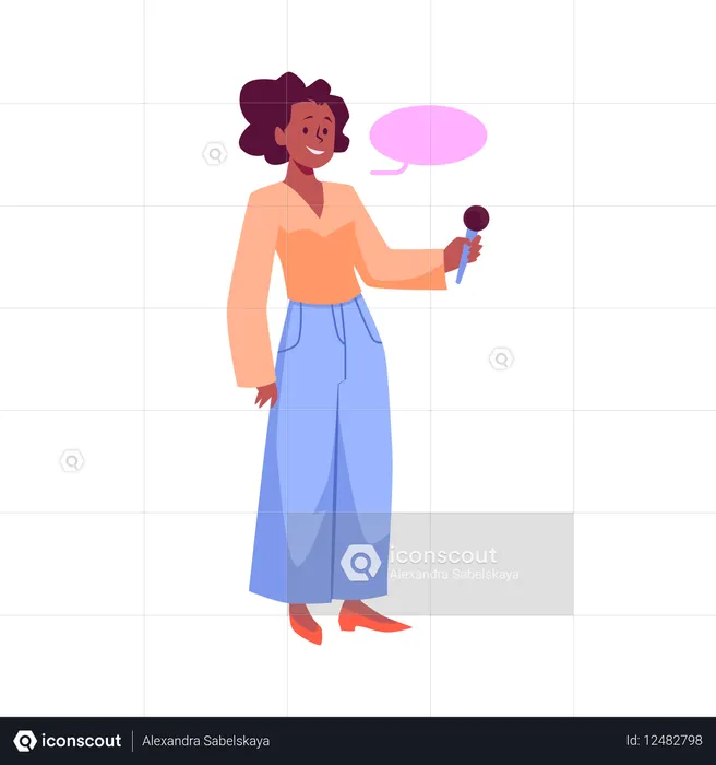 Une journaliste souriante tenant un microphone  Illustration