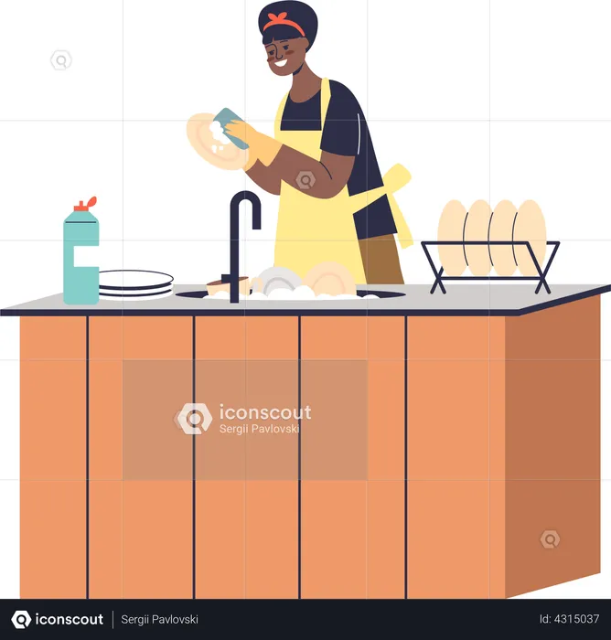Femme qui fait la vaisselle  Illustration