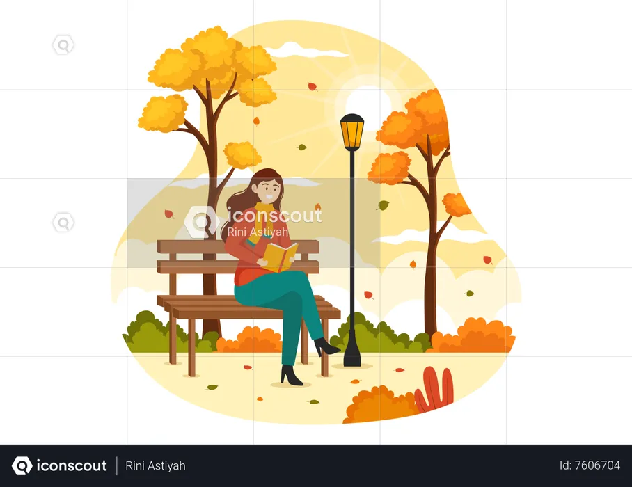 Femme lisant un livre dans Autumn Park  Illustration