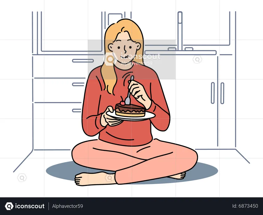 Femme mangeant un gâteau  Illustration