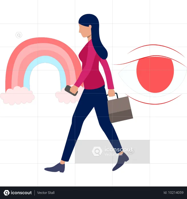 Femme qui marche avec un sac  Illustration