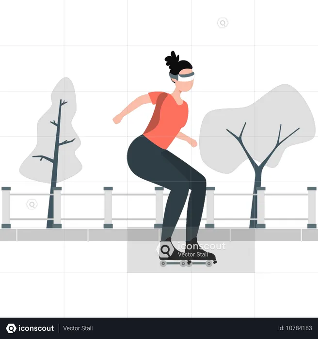 Une femme marche avec des chaussures de patinage  Illustration