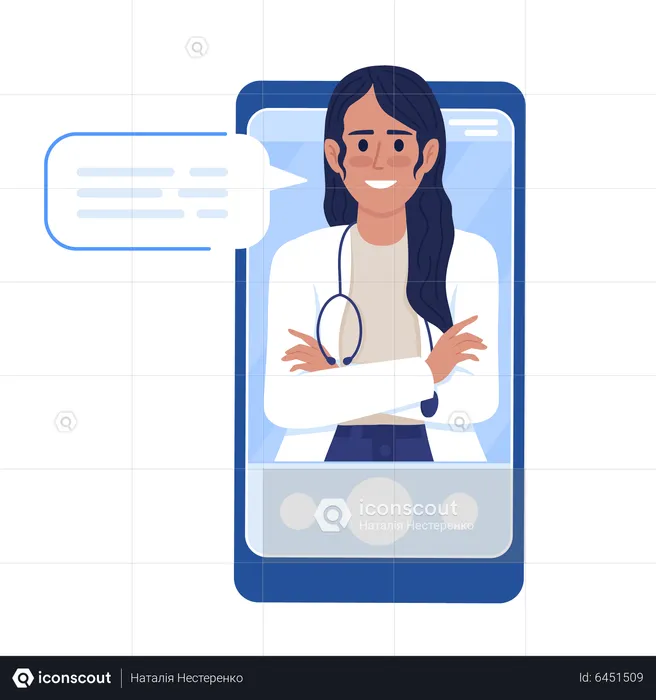 Femme médecin dans un smartphone  Illustration