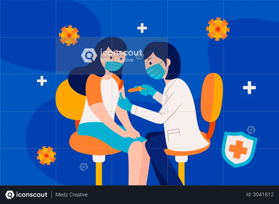 Femme médecin donnant le vaccin corona à une fille  Illustration