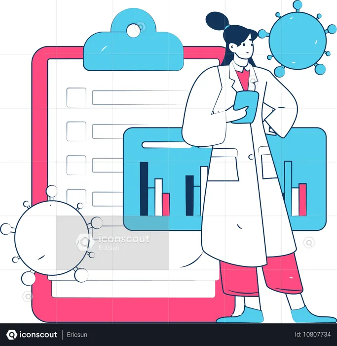 Femme médecin effectuant une analyse du virus corona  Illustration