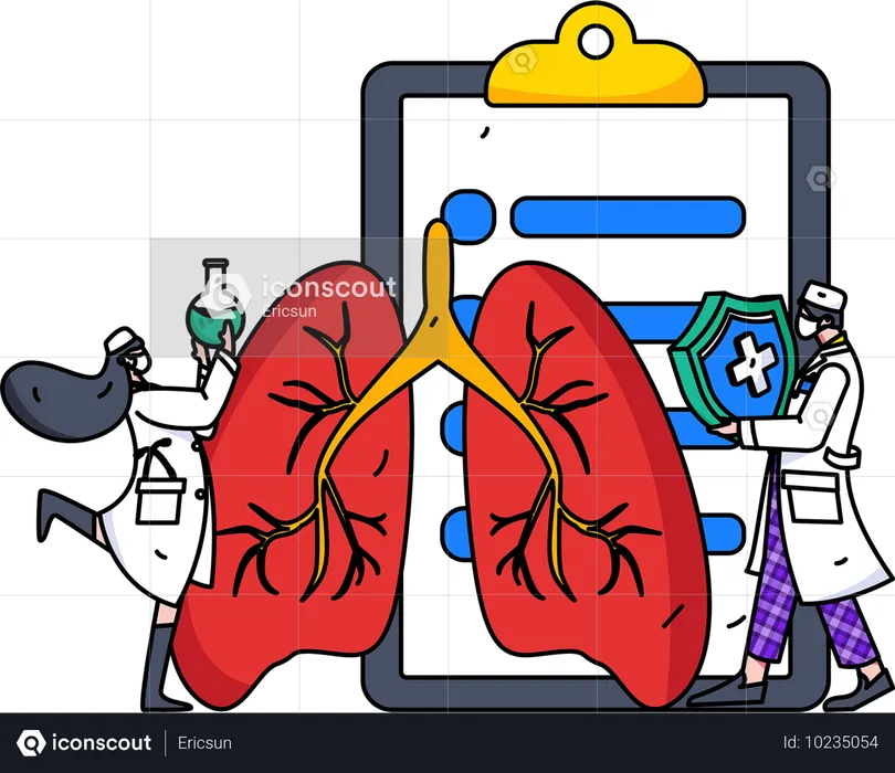 Femme médecin vérifiant le rapport pulmonaire  Illustration