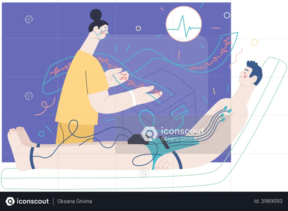 Femme médecin faisant une électrocardiographie  Illustration