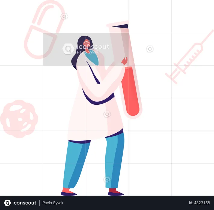 Femme médecin portant un tube à essai avec du sang  Illustration
