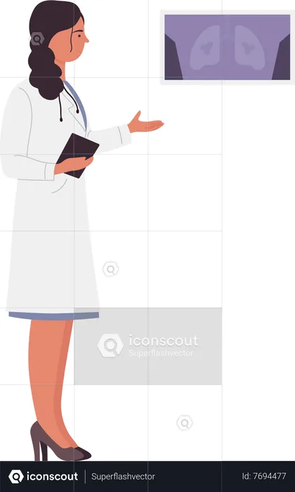 Femme médecin vérifiant les rayons X  Illustration