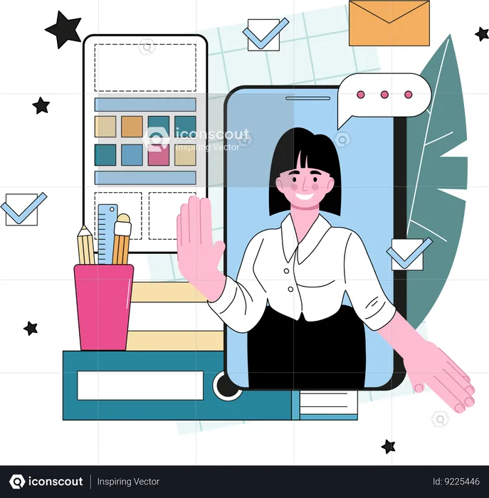 Femme designer UI UX mobile  Illustration