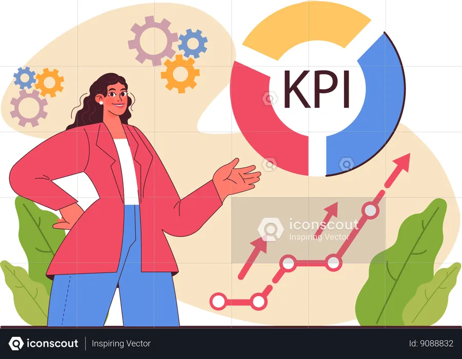 Femme montrant une analyse KPI  Illustration