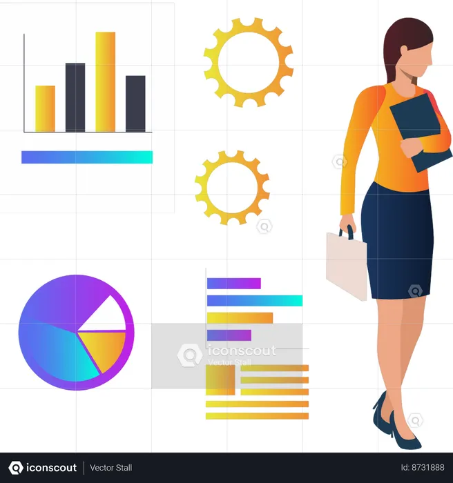 Femme montrant différentes statistiques commerciales  Illustration