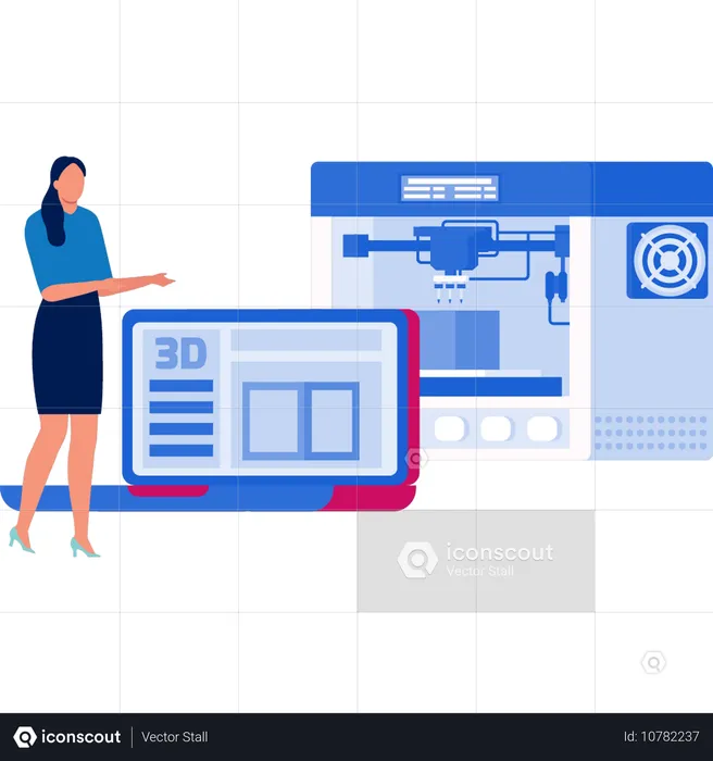 Femme montrant une impression graphique numérique 3D  Illustration